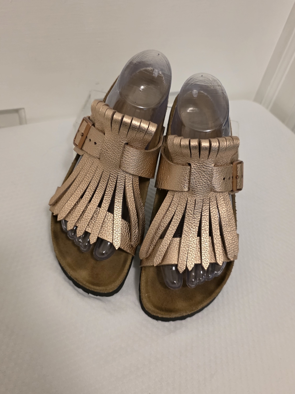 Papillo By Birkenstock Maddie Fringe Leather Rosegold Sandals Size 39